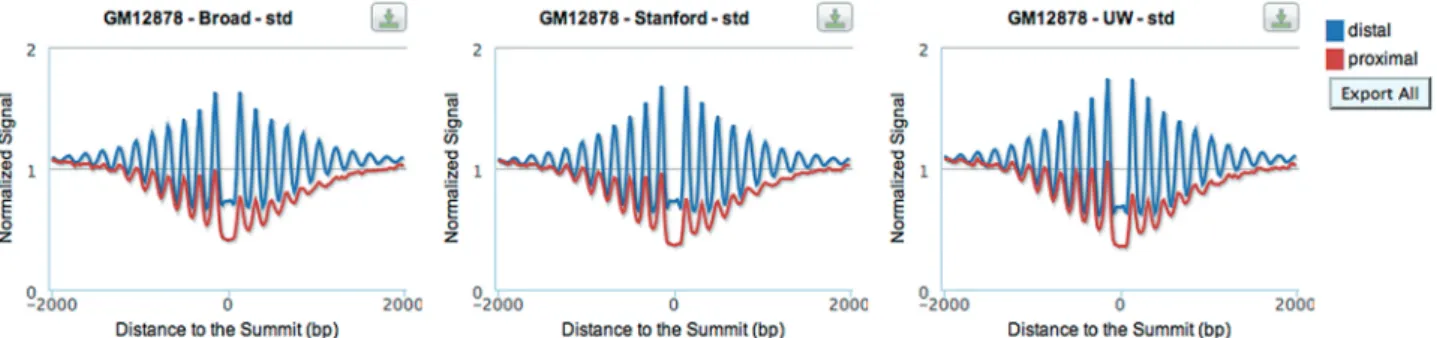 Figure 4. Motifs enriched in the top 500 ChIP-seq peaks of CTCF. This section displays ﬁve motifs (M1–M5), with motif name and sequence logo as well as the number of peaks out of the top 500 ChIP-seq peaks containing a motif site