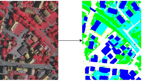 Figure 2: Each pixel in the generated image has been classified into six different classes (one class not present in the image).