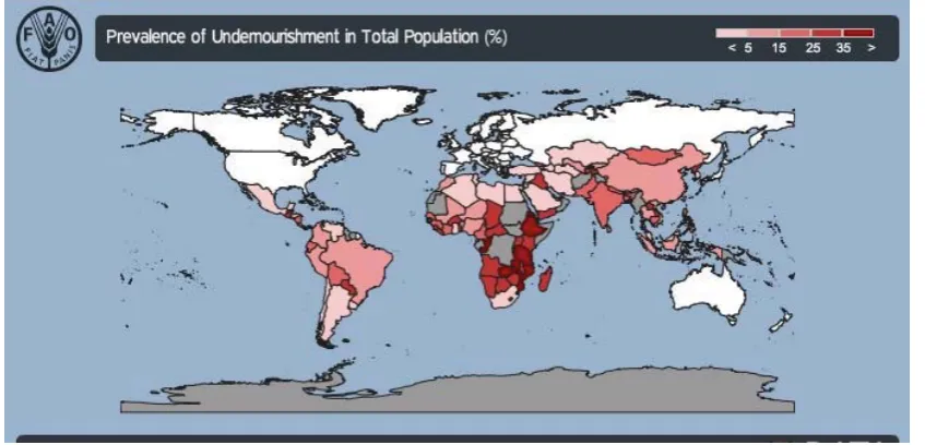 Figure 2. The prevalence of undernourished people over the world in 2012