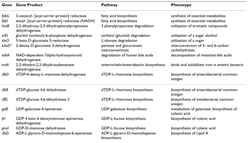 Table 1: List of E. coli SDR related enzymes and metabolic pathways.