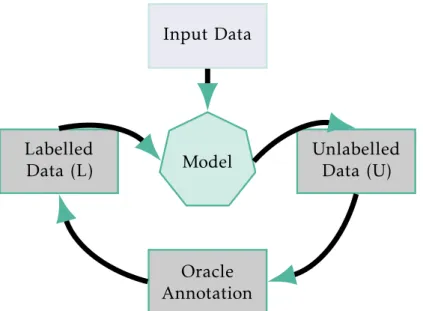 Figure 2.6: Pool-based AL cycle. Where in every iteration the oracle annotates a new sample that is integrated into the model’s training set