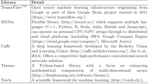Table 1.1: Deep learning libraries.