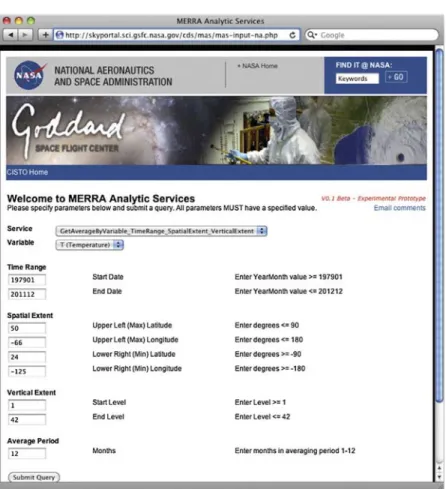 Fig. 6. MERRA/AS’s canonical MapReduce operations are exposed through RESTful web services and a simple forms interface.