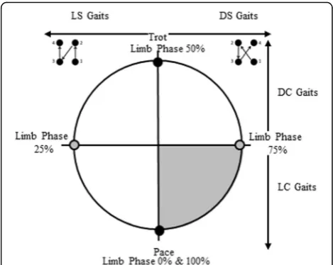 Fig. 1 The phase wheel. Limb phase values from 0 to 100% (wheresinglefoot (gray circle)