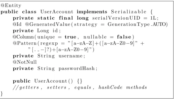 Figure 1.1: Fragment of simple user account Entity JPA class