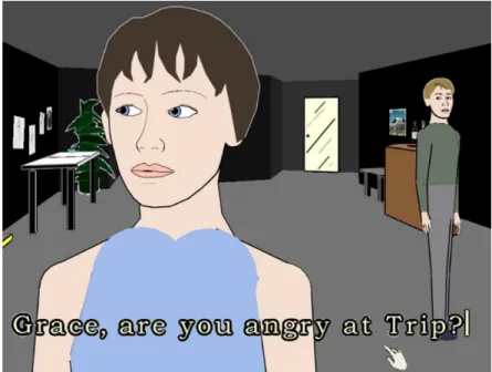 Figure 3.3: Screenshot of the game Façade, where the player, non-visible, is talking to an NPC called Grace, in the centre of the screen