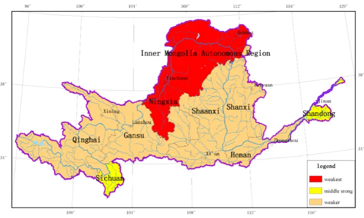 Fig. 2. The result of water resource renewability assessment in the Yellow River Basin.Fig.2 The result of water resource renewability assessment in the Yellow River Basin 