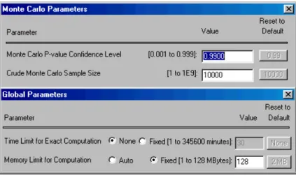 Figure 7. Monte Carlo and Global parameters in StatXact.