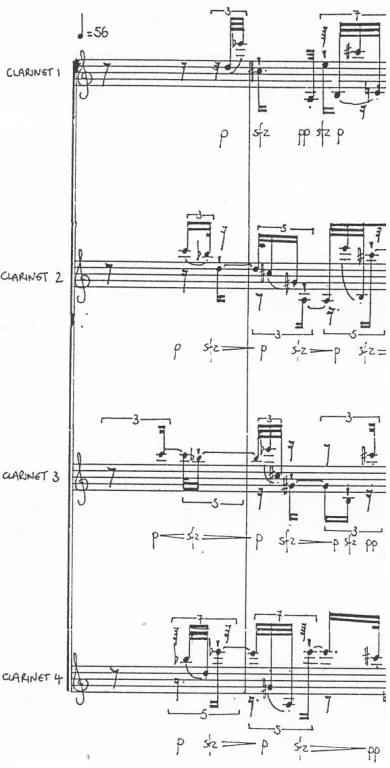 Figure 10: Opening of Those birds showing pitch shadowing and use of rhythm/pitch structure as a framework 