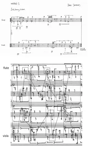 Figure 11: untitled 5 (1997) and method of transfer from rhythm/pitch structure 