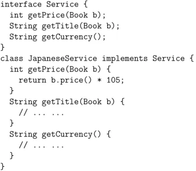 Figure 2.13. The implementations of JapaneseService and Service using delegation pattern in Java