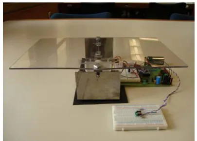 Figure 7: The “tumor” (mounted on a proto board)    placed in front of the couch (the plastic sheet assembly)