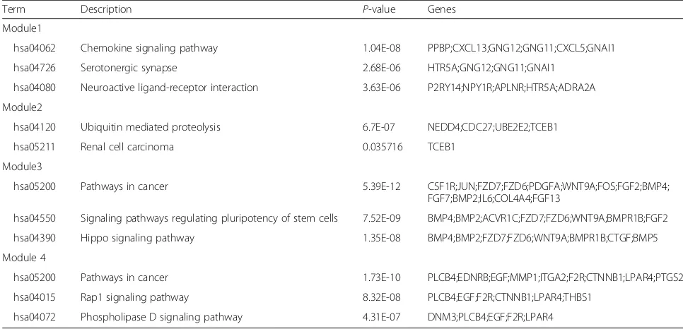 Table 2 KEGG pathway enriched by differentially expressed genes in different modules