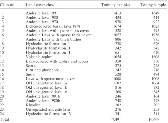 Table 2. Hekla land cover classes and available reference samples.