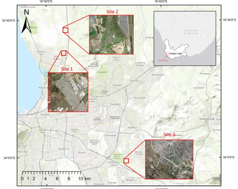 Figure 1.3  Location of study area with WorldView-2 inset overlaid on ESRI ArcMap imagery base map