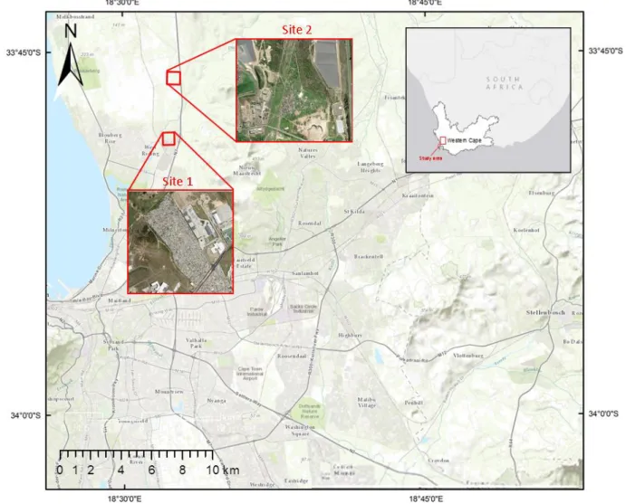 Figure 3.2  Location of the study area with WorldView-2 inset overlaid on ESRI ArcMap imagery base map