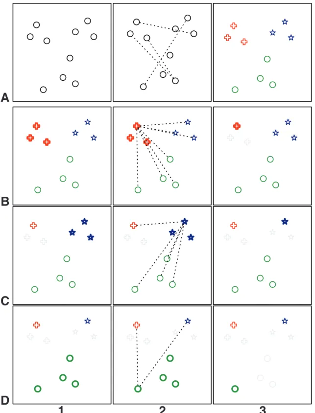 Fig 6. Platinum subsets. The steps for finding a subset of p = 3 codes from a set of n = 10 codes is shown