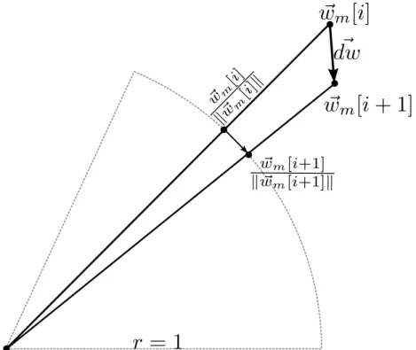 Figure 3.16 : A representative figure of searching the optimal spatial filter over the hypersphere of unit radius.