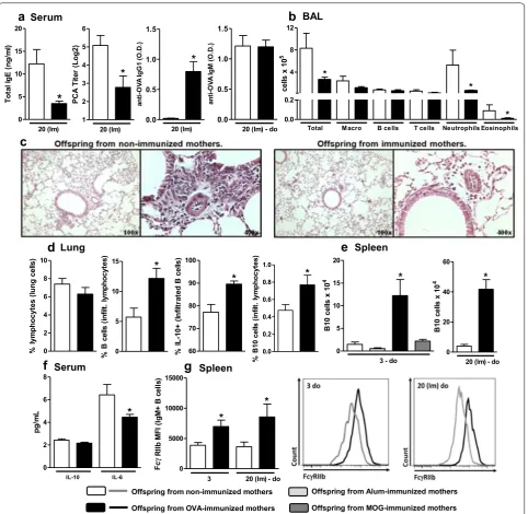 Fig. 1 Effects of preconception immunization on offspring antibody production, lung inflammation and phenotype