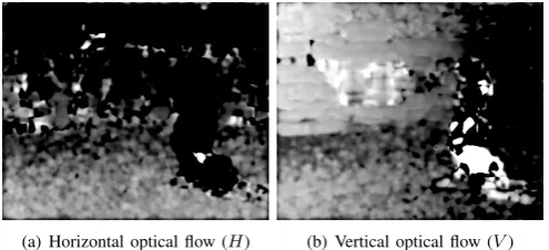 Fig. 6.Resulting movement detection using different optical ﬂow methods.