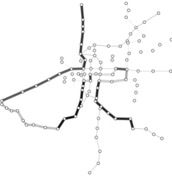 Fig. 5.The longest constrained s-t path from Esaka to Kire-Uriwari.