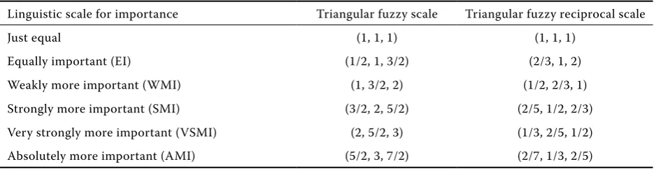 Table 3. Linguistic scales for intensity importance