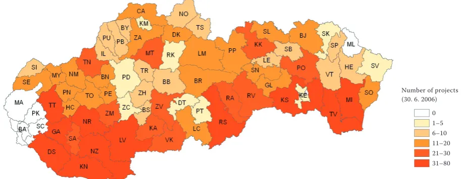 Figure 2. Distribution of the excluded SOP ARD Projects in the Slovak Republic (Measure 1.1 – Investment in Agri-cultural Holdings)