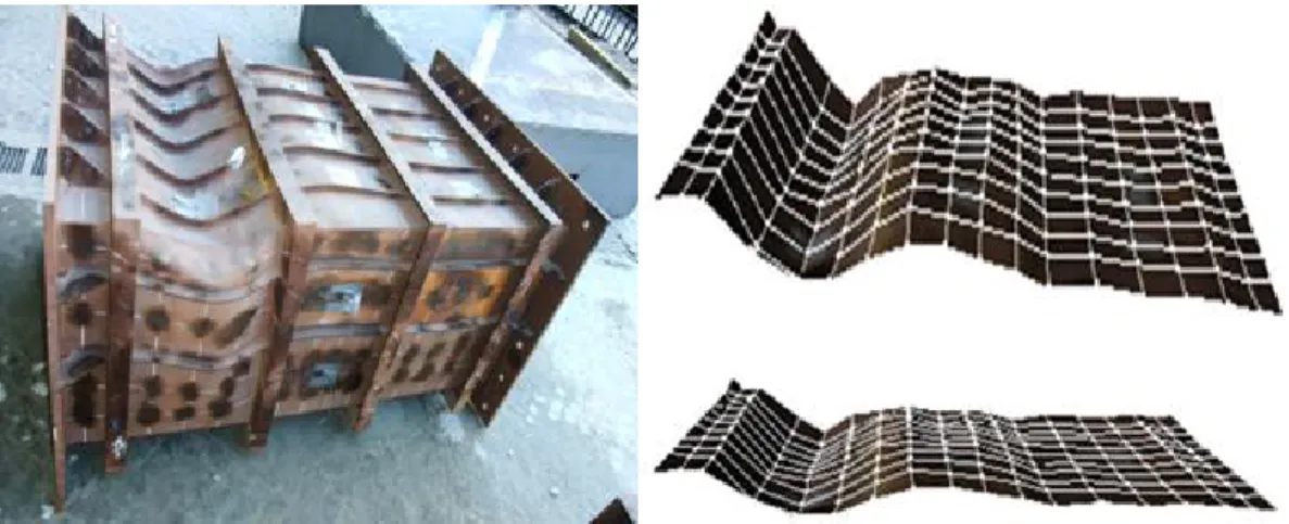 Figure 9: Experimental and photogrammetric decks surfaces after test, first specimen  