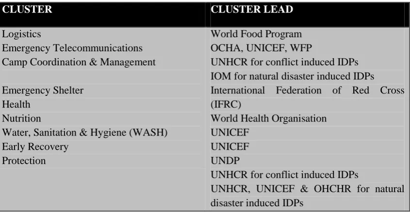 Table 6. Cluster Approach Framework 