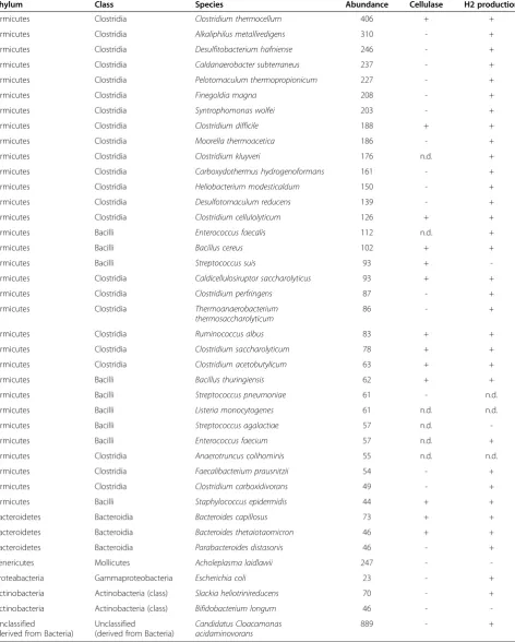 Table 1 The 40 most frequently found microbial species in the Bacteria domain