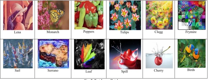 Fig .7. Test Image Database Table  2.  SSIM values for different cover images and secret images for weight   0.1 