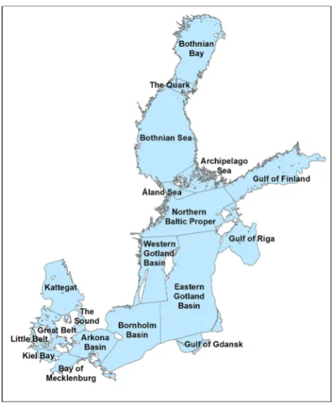 Fig. 1 Baltic Sea sub-regions that were used as a basis for thecompilation of distribution data for the checklists