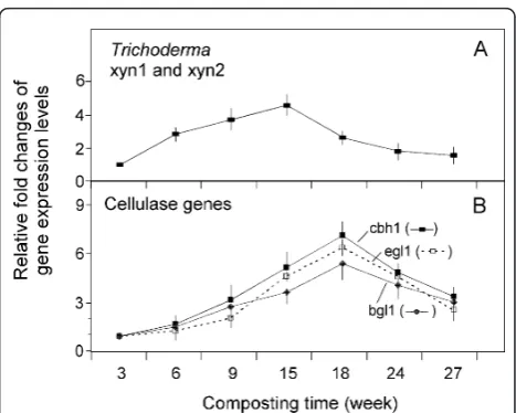 Figure 4 Transcriptional level of representative cellulolyticfunctional genes in Trichoderma sp