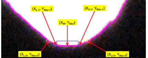 Fig. 9.  Distribution of positions of feature points in calculation of thread  pitch dimensions