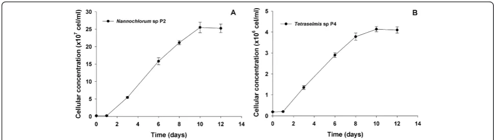 Figure 8 Growth curve of established isolates with potential application as lipid sources