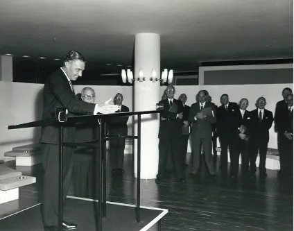 Figure 1: The Postmaster General cuts the invisible beam to officially open the centre, 1961