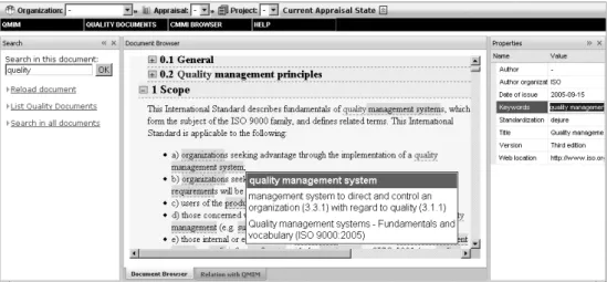 Figure 3 – Browsing a quality element in knowledge base  3.4  Feedback received  