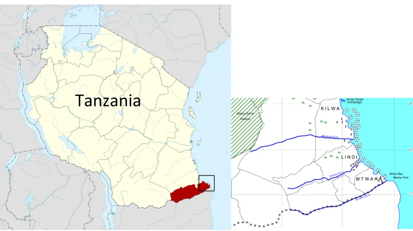 Figure 5.1 Location of the Mtwara Region and study site within Tanzania  