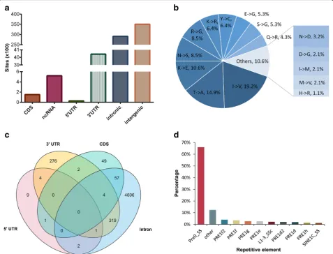 Fig. 3 Signatures of editing sites in different genomic regions. a Statistics of A-to-G sites in different regions of genes