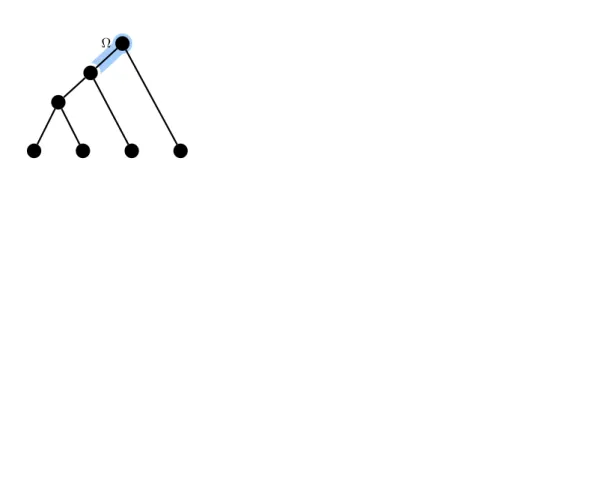 Figure 2.11: At node v 5 there are 9 homology paths (i) − (ix) that produce an MSA column full of gaps at the leaves.