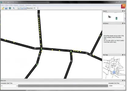 Figure 3.3: Screen capture of SUMO GUI showing cars driving on road network.