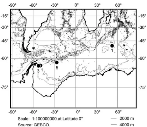 Fig. 1 Geographic distribution ofn. (during the ANDEEP II and Benthic CROZEX expeditions