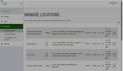 Fig. 7. Admin screen to manage the available shuttle information  