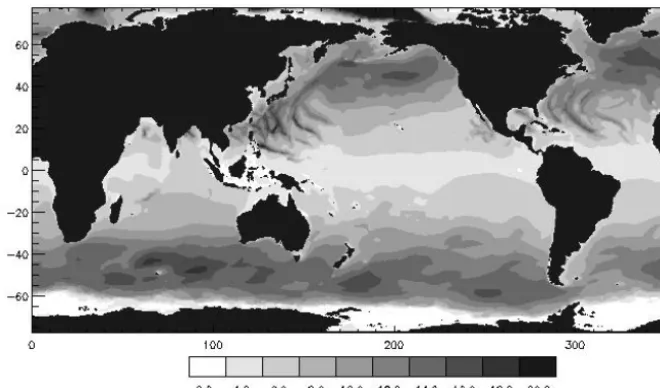 Figure 6. Wave heights above mean level (m) with a cumulative probability of 10−7, averaged for September–November.