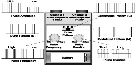 Figure 3 Output characteristics (settings) of a standard (intensity), duration (width), frequency (rate) and pattern TENS device