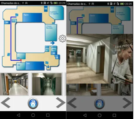 Fig. 4. Orientation path to a conference room (left) and checking Path Confirmation Photos (right)