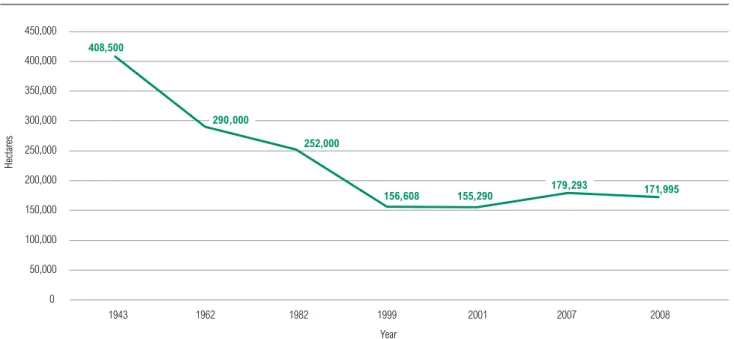 Figure 1 |  Mangrove coverage reached a low point in 1999 and increased as of 2001 