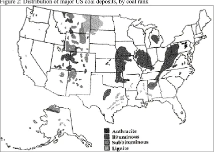 Figure 2: Distribution of major US coal deposits, by coal rank 