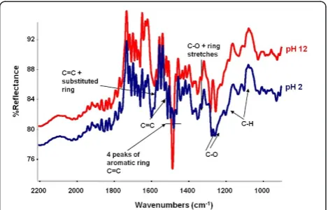 Figure 4 Catechol solutions (0.1 M) at pH 2,4,6,8,10 and 12(left to right).