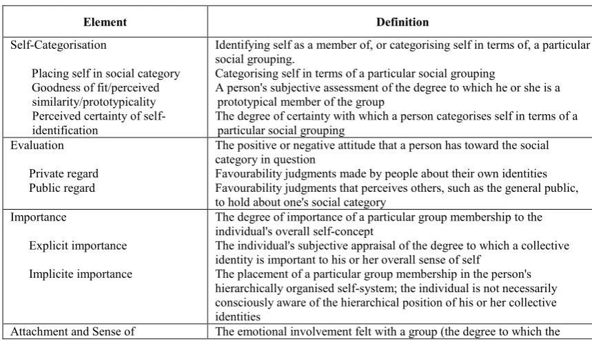 Table 3.2: Elements of Collective Identity as Individual-Level Constructs 